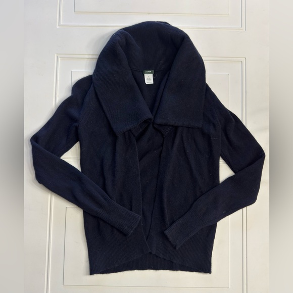 J. Crew Sweaters - J. Crew Womens Sz S Navy Blue Exaggerated Neck Wool Cashmere Cardigan Open Front